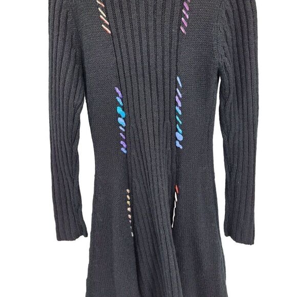Vintage 90's Coatigan Duster Cardigan M Black Whimsical Embroidery Fairy Grunge - Picture 13 of 17